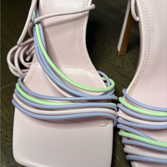ASOS Pink Purple Strappy Square Toe Heels 8” High Heel - Picture 2 of 6